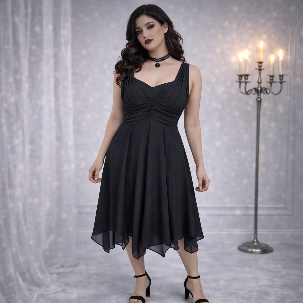 Redux Dress Womens 12 Black Silk Babydoll Handkerchief Hem Dark Fairy Whimsigoth